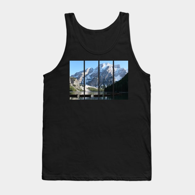 The fabulous alpine lake of Braies in the Dolomites (Bolzano). Lovely place in the Italian Alps. Boats on the water. Reflections in the water. Sunny spring day. Trentino Alto Adige Tank Top by fabbroni-art